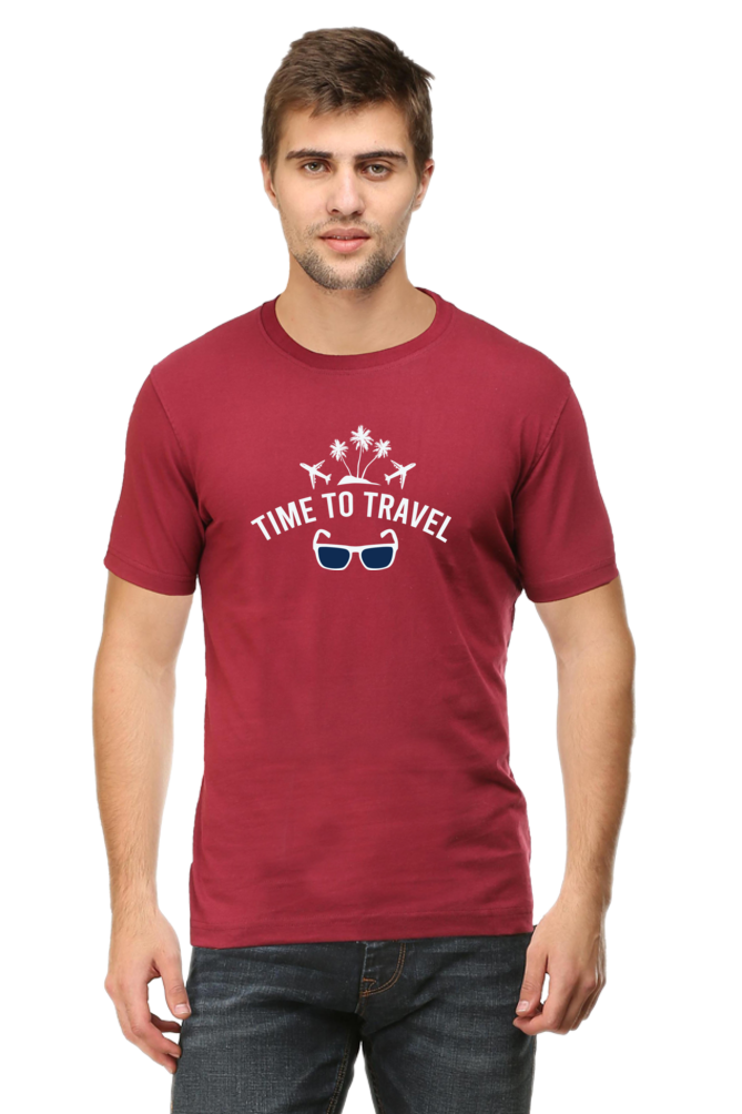 Maroon Time to Travel Round Neck Tshirt