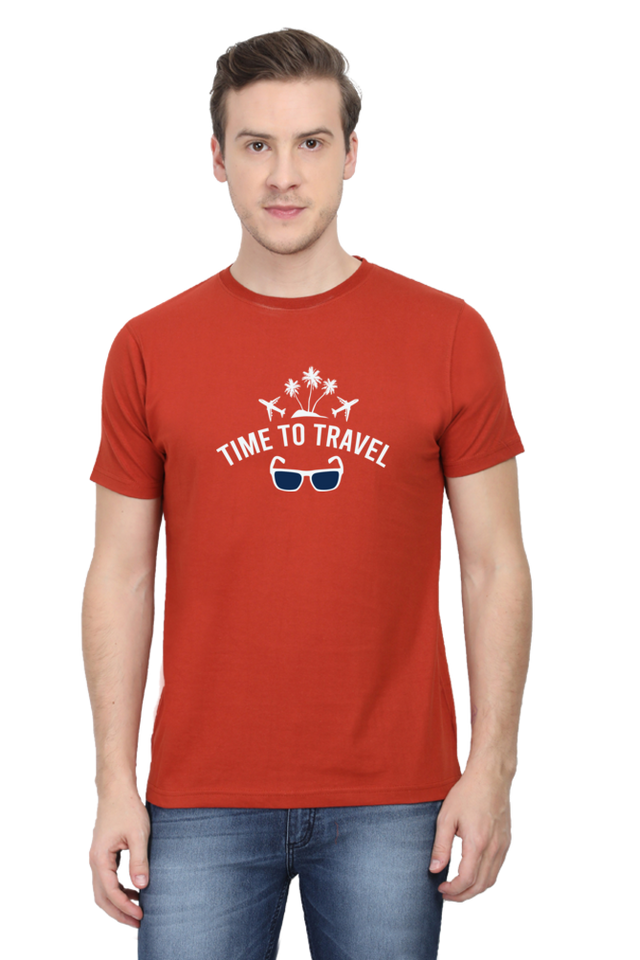 Red Time to Travel Round Neck Tshirt