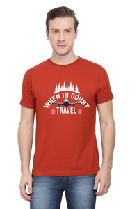 Red Travel in Doubt Round Neck Tshirt