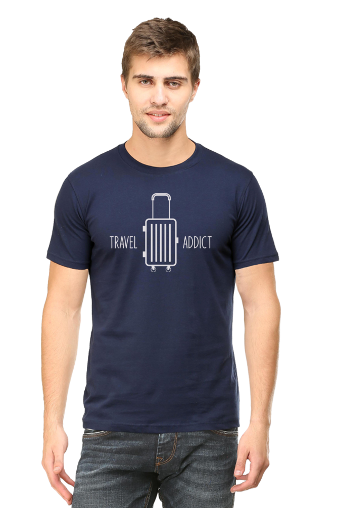 Navy Travel Addict Half Sleeve Tshirt