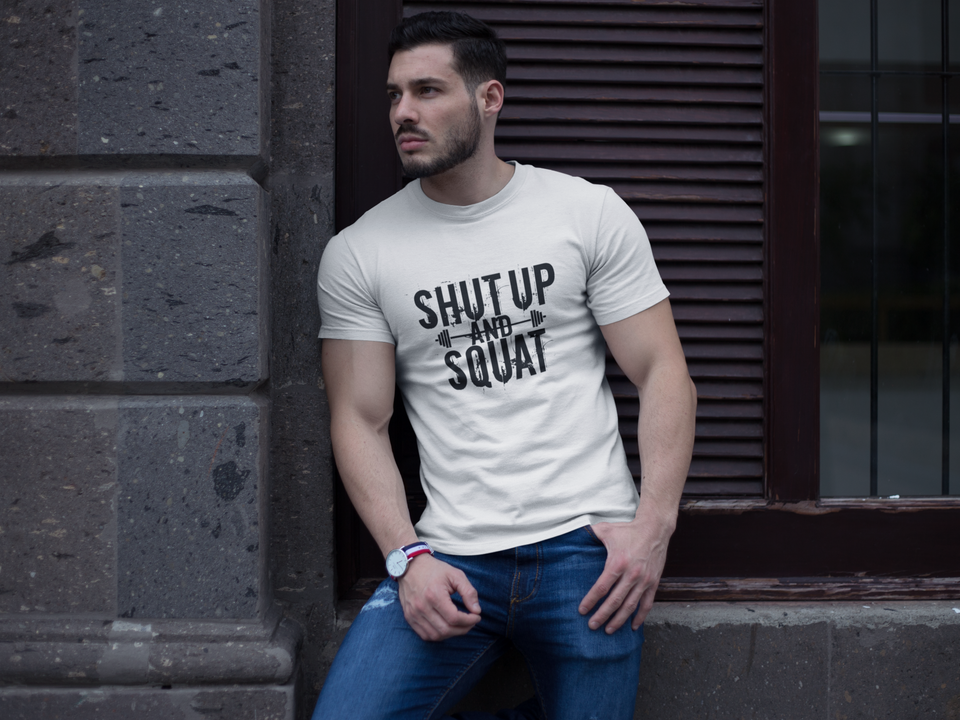 White Shut Up & Squat Half Sleeve Tshirt